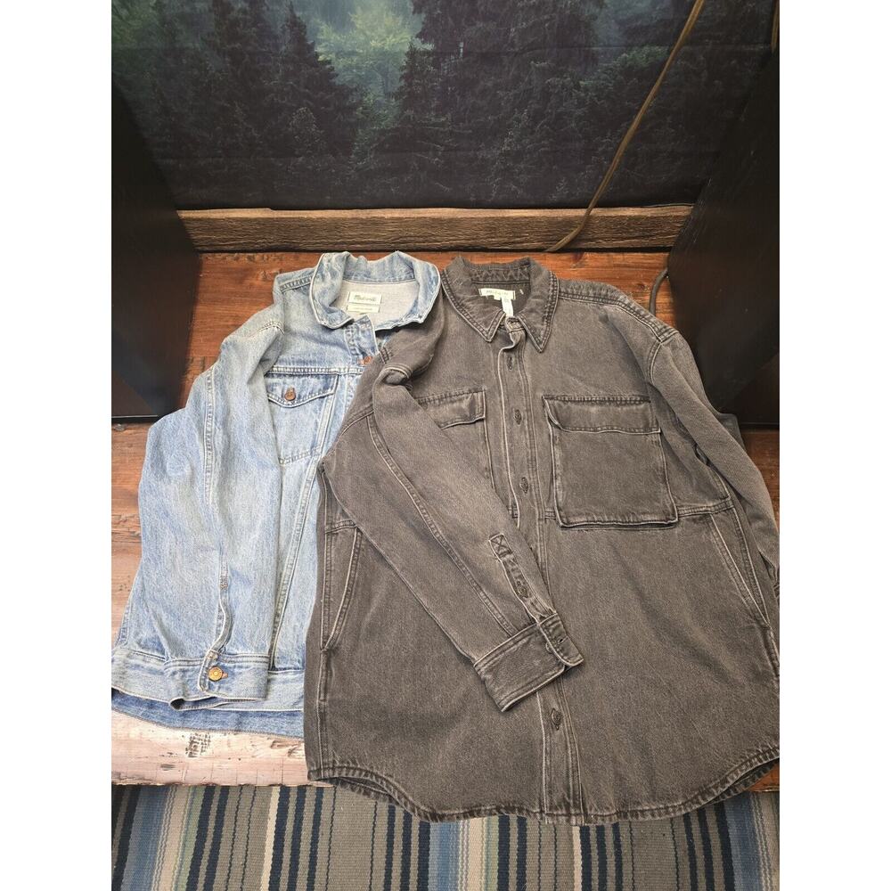 Madewell Womens Denim Jacket Small Black Oversized Pockets Buttons